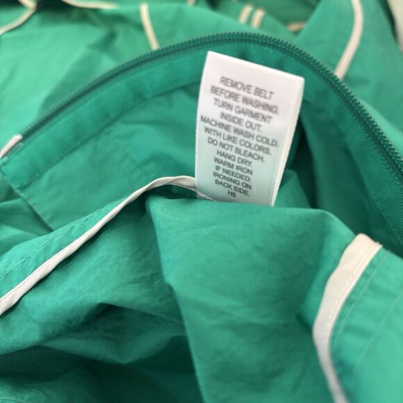 Kristin Davis Med Green Lightweight Trench Coat Style Jacket Ruffle Collar Belt - Picture 9 of 9